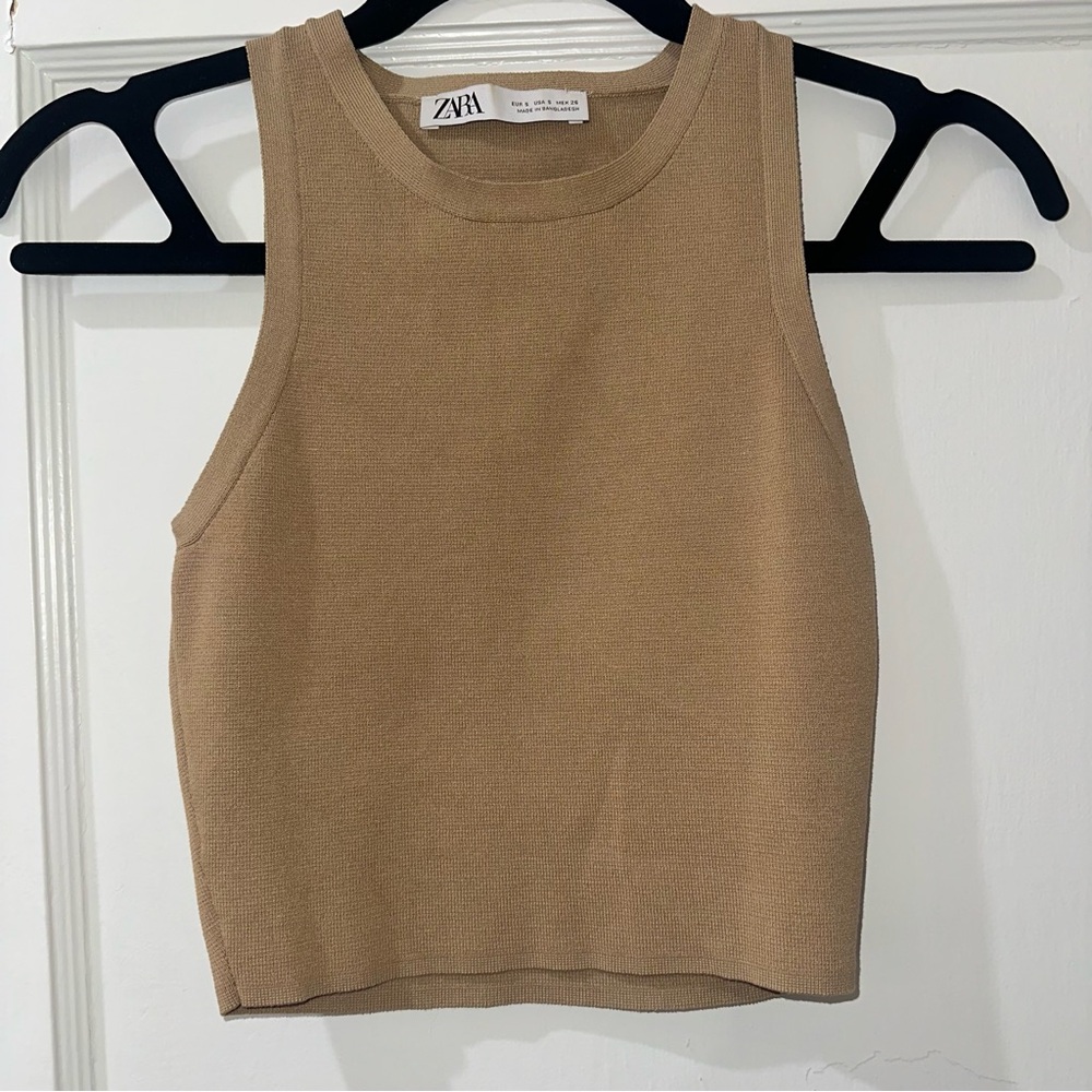 Zara Tan Sleeveless Crop Tank Top